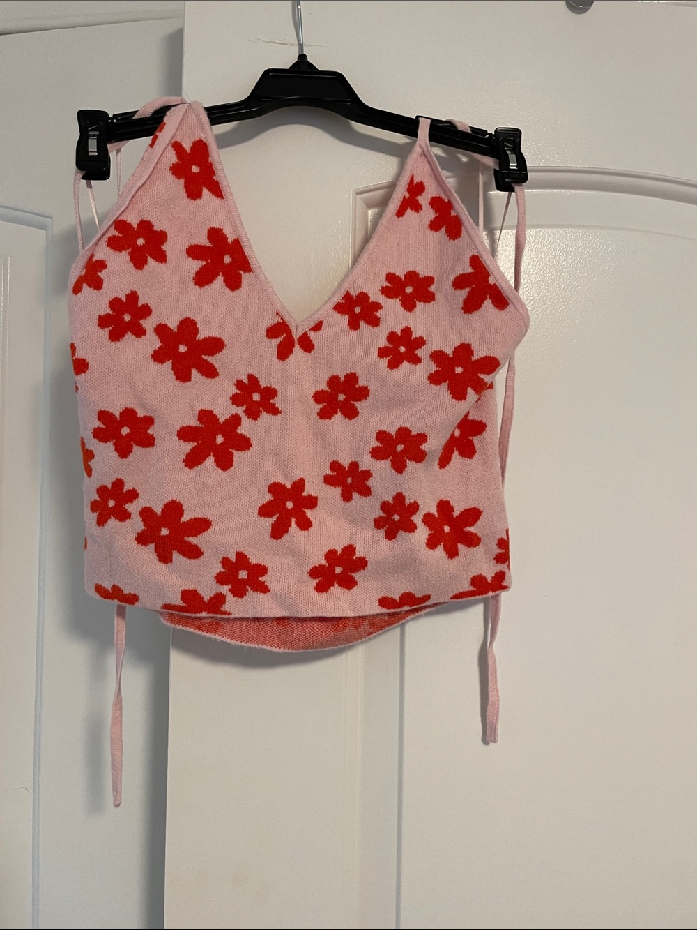 La Hearts Pink Crop Top with Red Floral Print